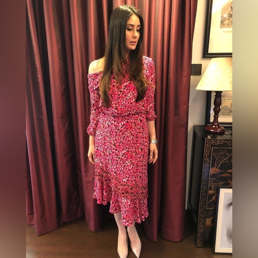 SALONI Lexie Kareena Kapoor Silk Pink One Off-Shoulder Asymmetric Dress EUC Sz 4